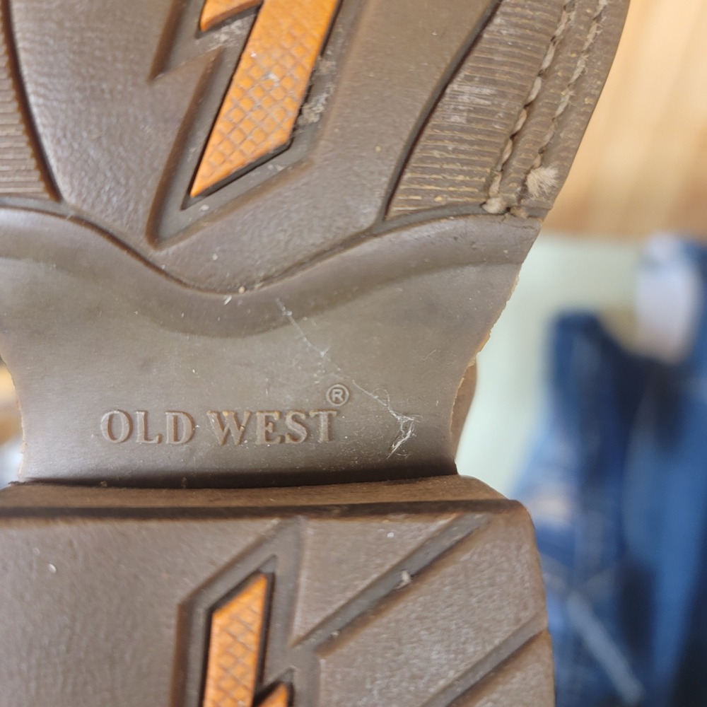 Old West Kids Brown Blue Leather Square Toe Cowboy Cowgirl Boots Size 9.0 D - Picture 7 of 8